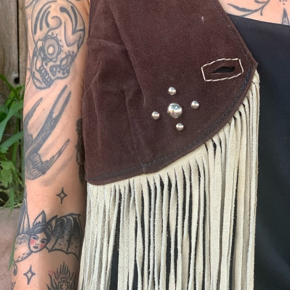 Co-Op Leathers San Francisco Vintage 1970s Leather Fringe Vest Hippie Woodstock - Picture 8 of 14